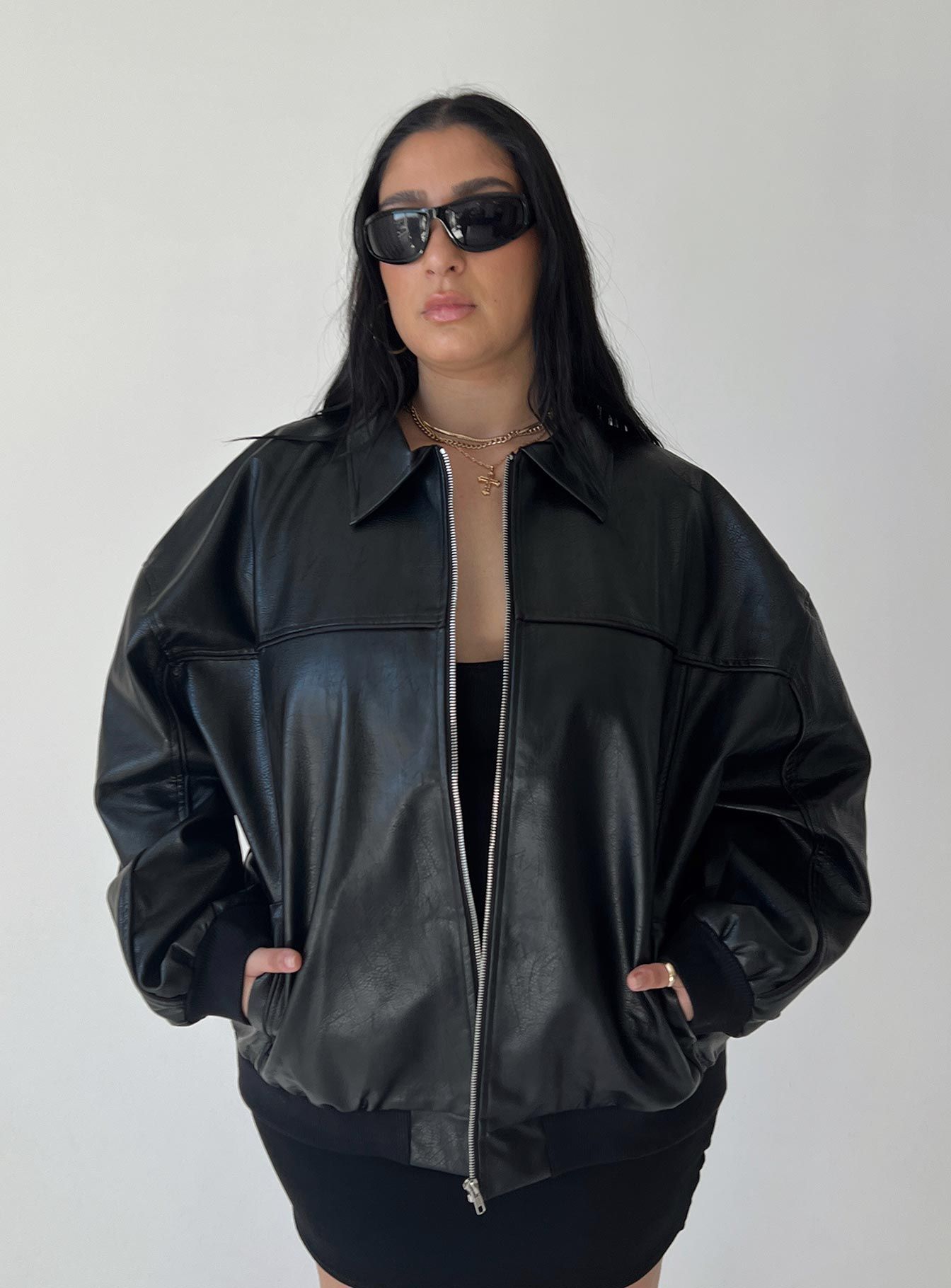 Goldsmith PU Bomber Jacket Black Curve sold by Princess Polly product image thumbnail 2