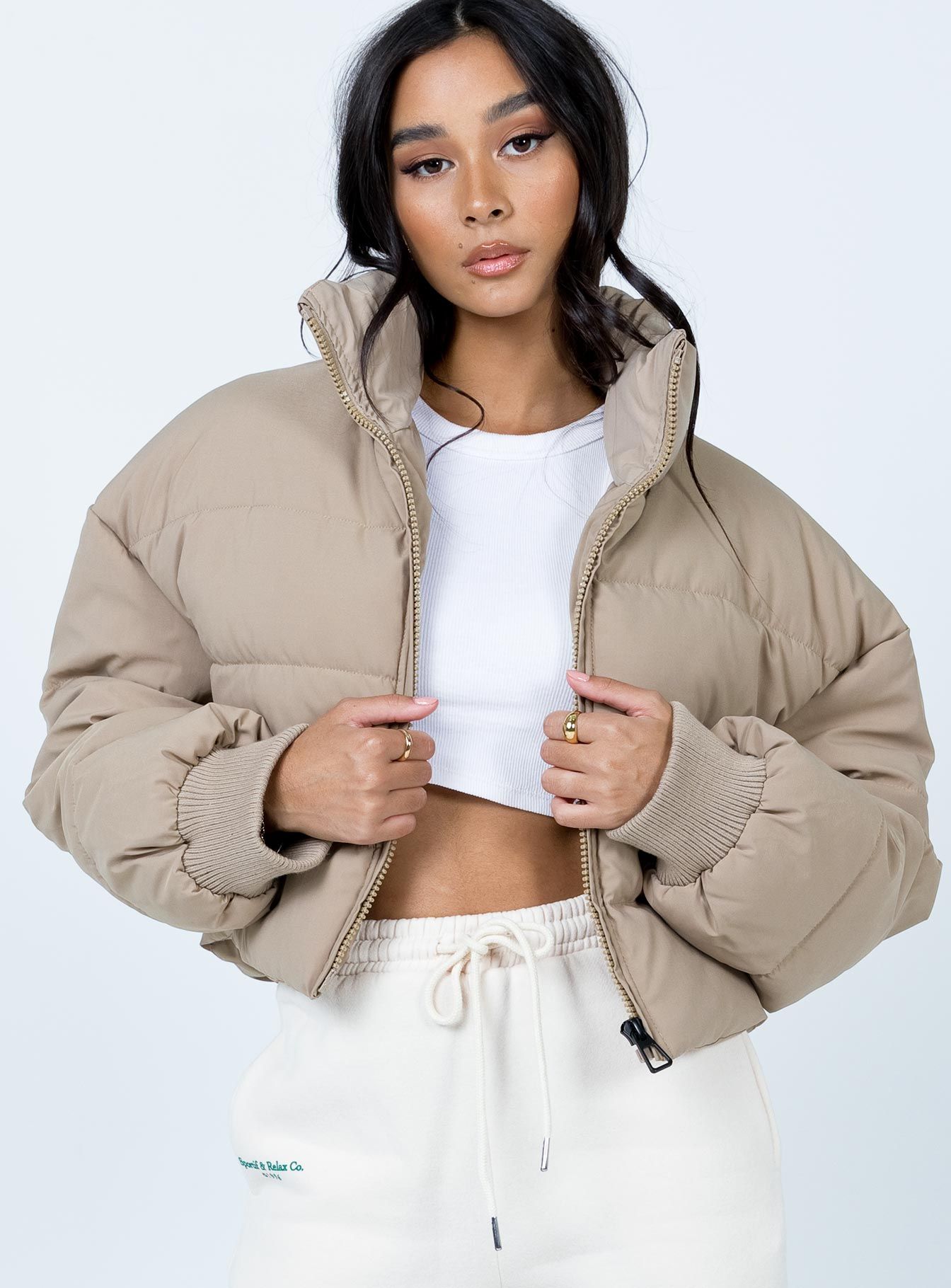 Georgia Cropped Puffer Jacket Beige sold by Princess Polly product image thumbnail 3