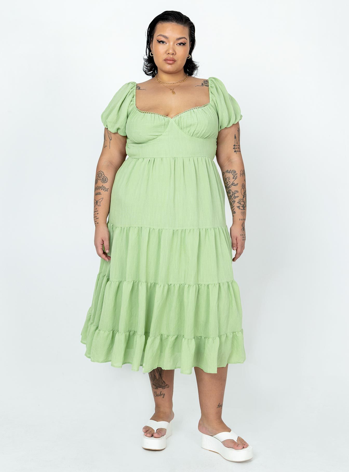Danny Midi Dress Green Curve sold by Princess Polly product image thumbnail 3