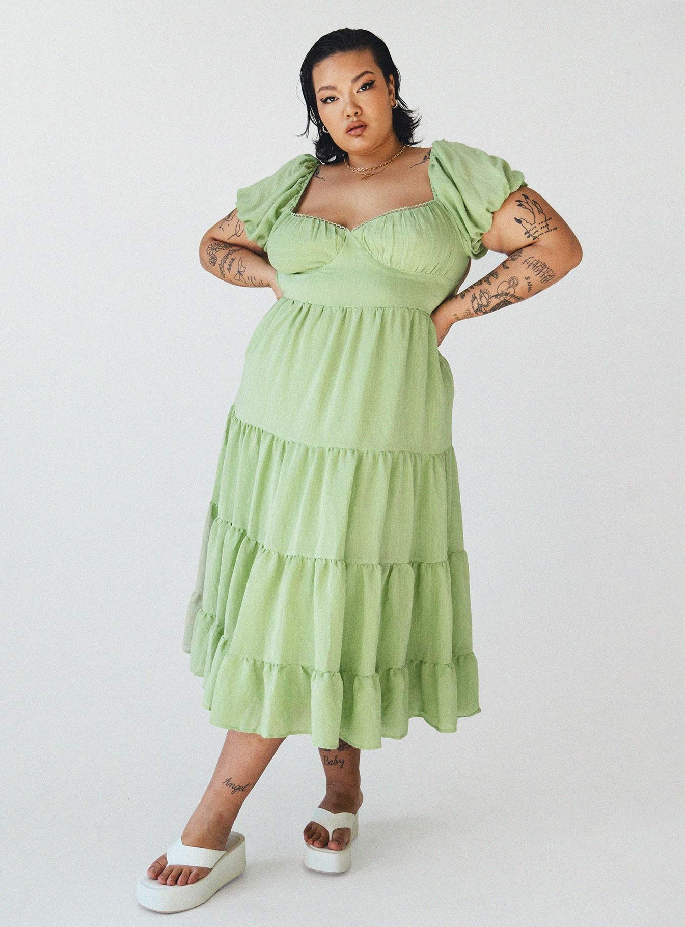 Danny Midi Dress Green Curve sold by Princess Polly