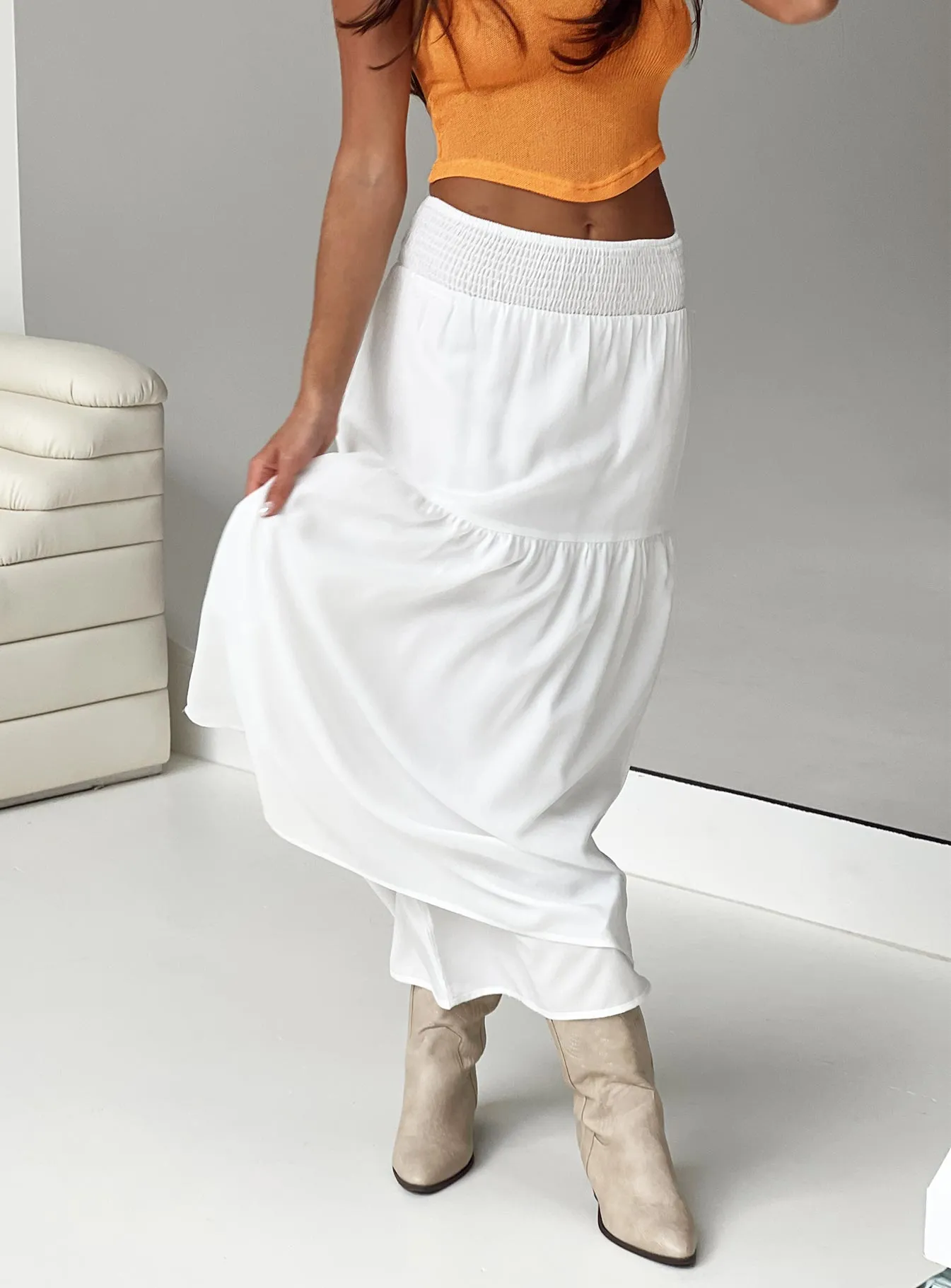 Dion Maxi Skirt White sold by Princess Polly