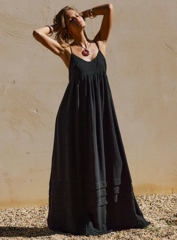 Milden Linen Blend Maxi Dress Black sold by Princess Polly