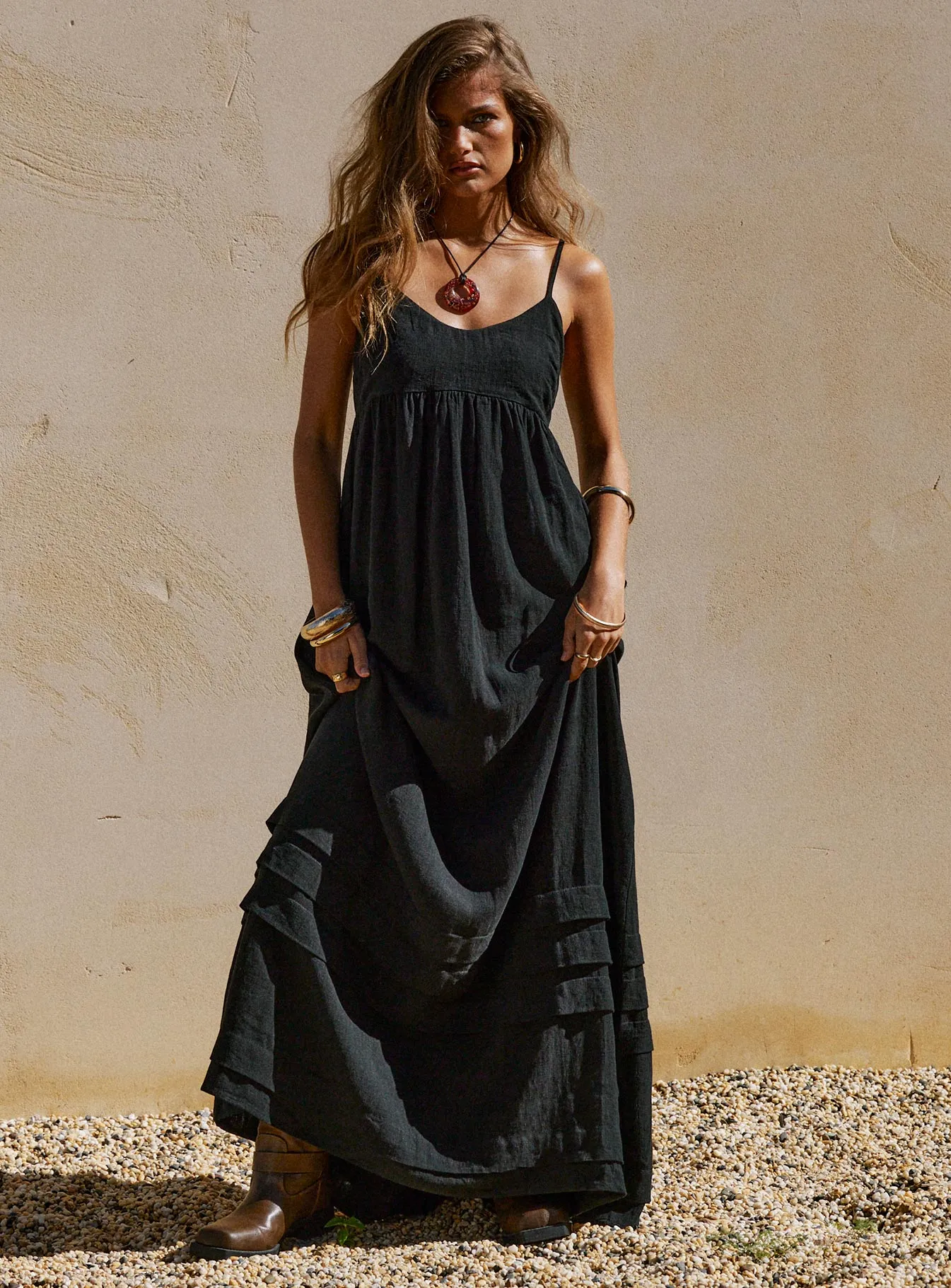 Milden Linen Blend Maxi Dress Black sold by Princess Polly product image thumbnail 2