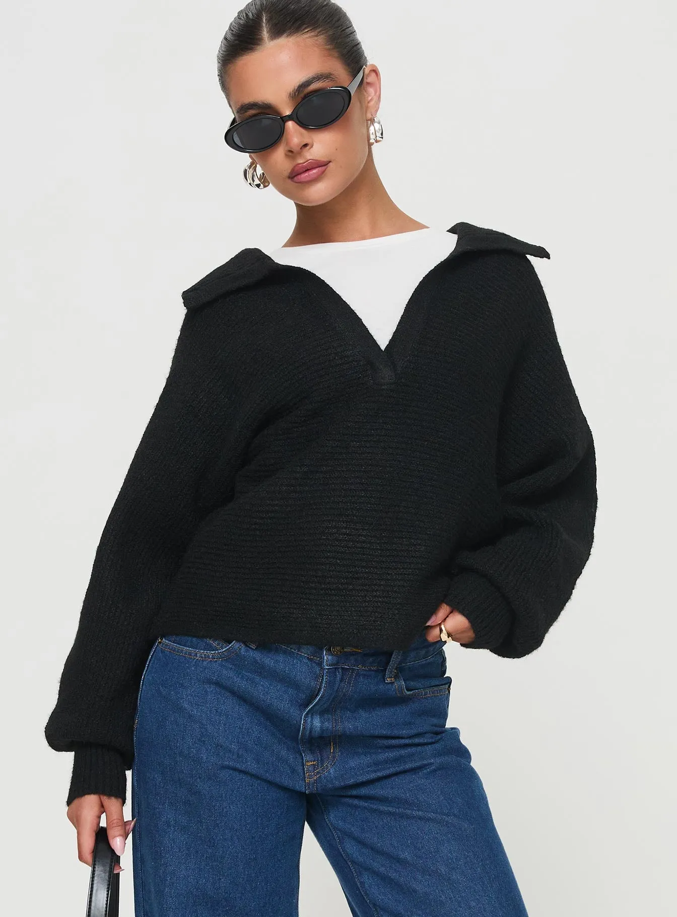 Bella Notched Neck Sweater Black sold by Princess Polly product image thumbnail 2