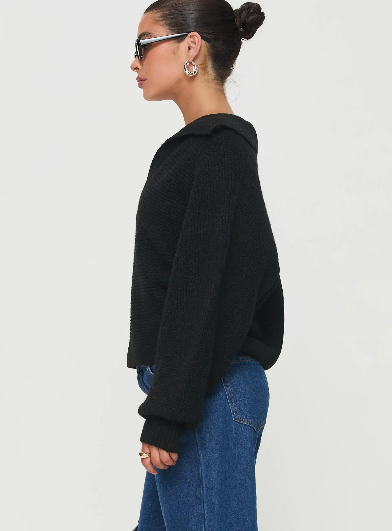 Bella Notched Neck Sweater Black sold by Princess Polly product image thumbnail 4