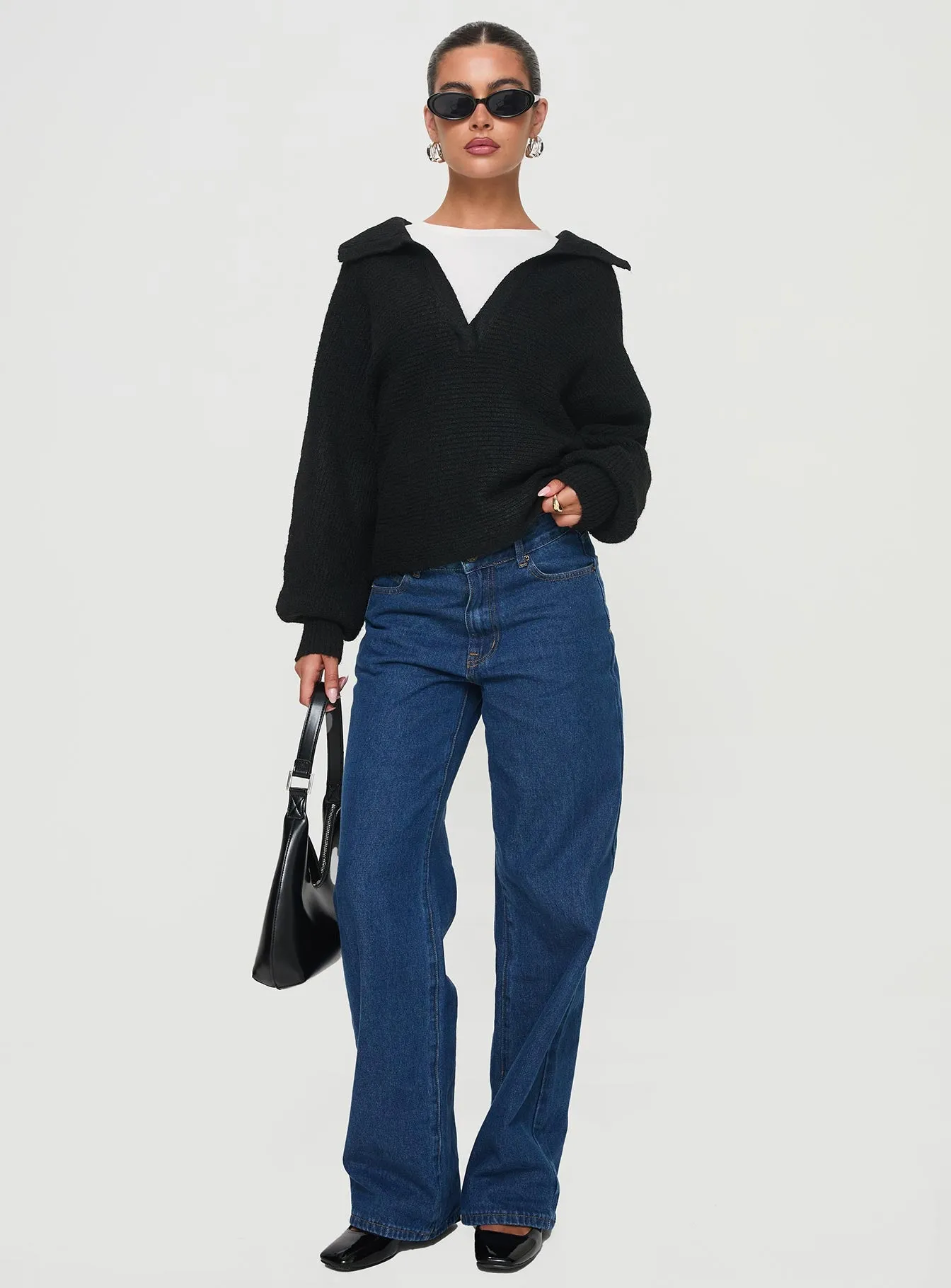 Bella Notched Neck Sweater Black sold by Princess Polly product image thumbnail 3