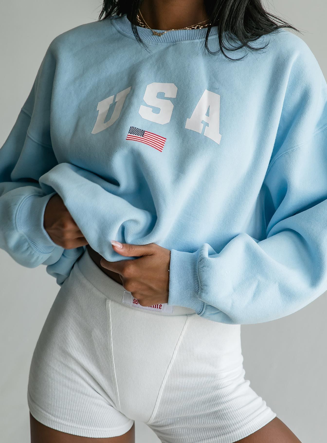 USA Oversized Crewneck Sweatshirt Blue sold by Princess Polly product image thumbnail 2