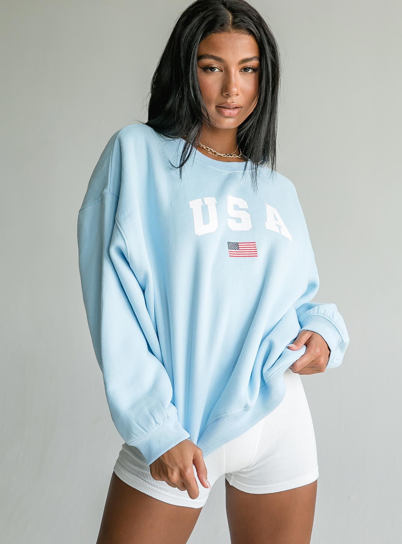 USA Oversized Crewneck Sweatshirt Blue sold by Princess Polly product image thumbnail 3