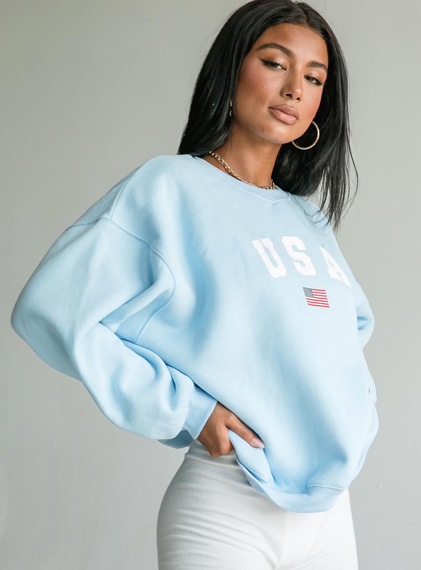 USA Oversized Crewneck Sweatshirt Blue sold by Princess Polly product image thumbnail 5