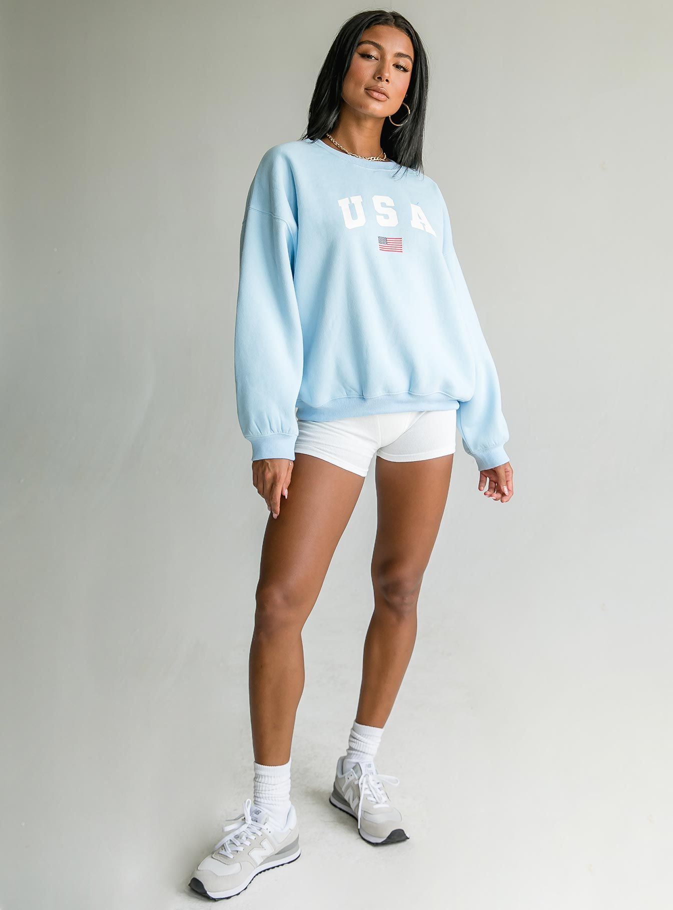USA Oversized Crewneck Sweatshirt Blue sold by Princess Polly product image thumbnail 4