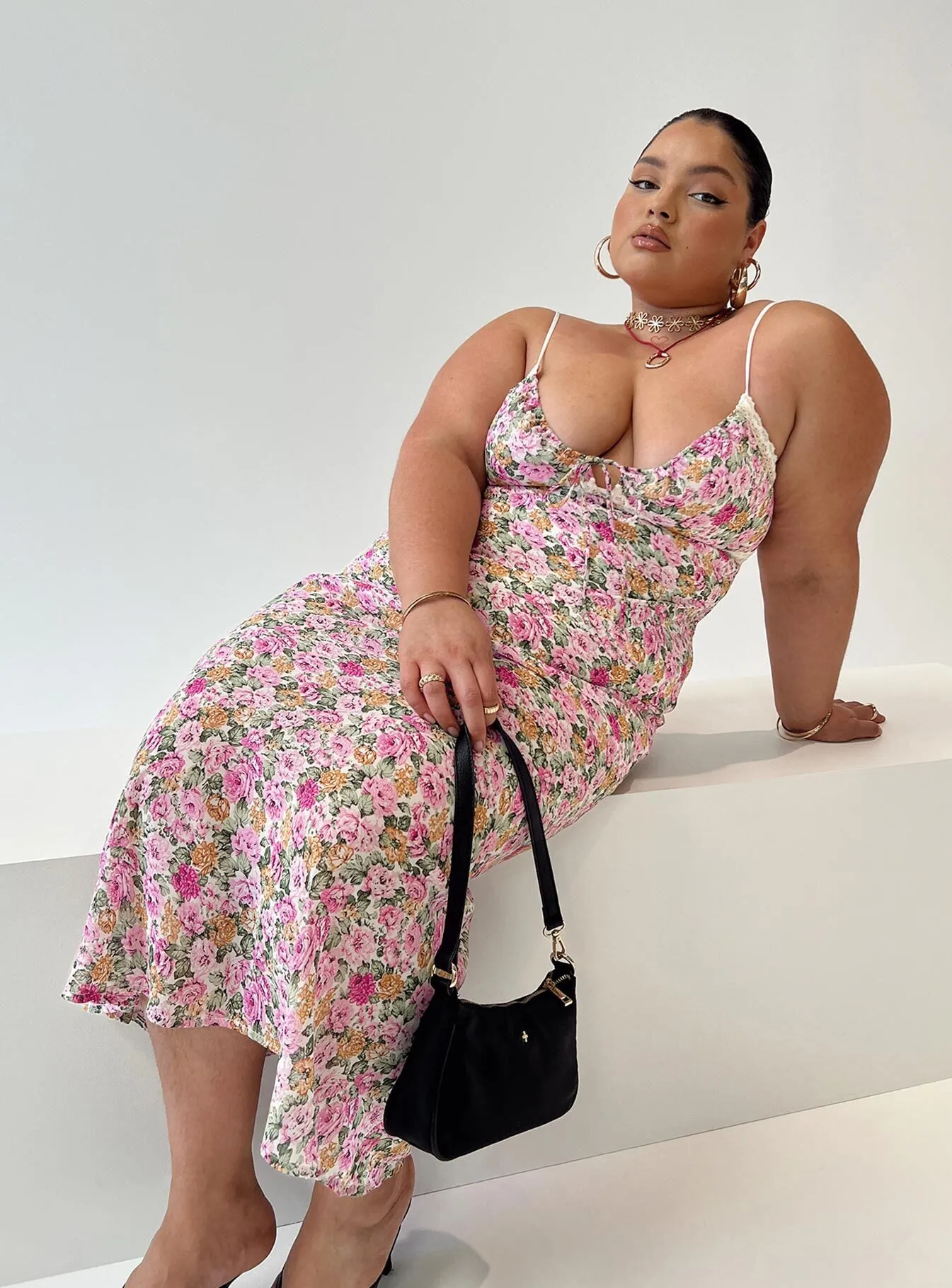 Emily Maxi Dress Pink Floral Curve sold by Princess Polly
