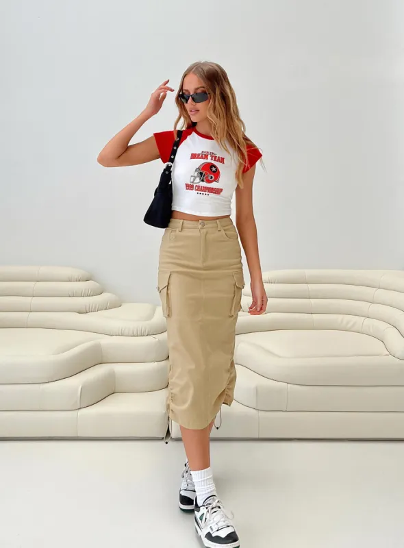 Bellows Cargo Midi Skirt Beige sold by Princess Polly