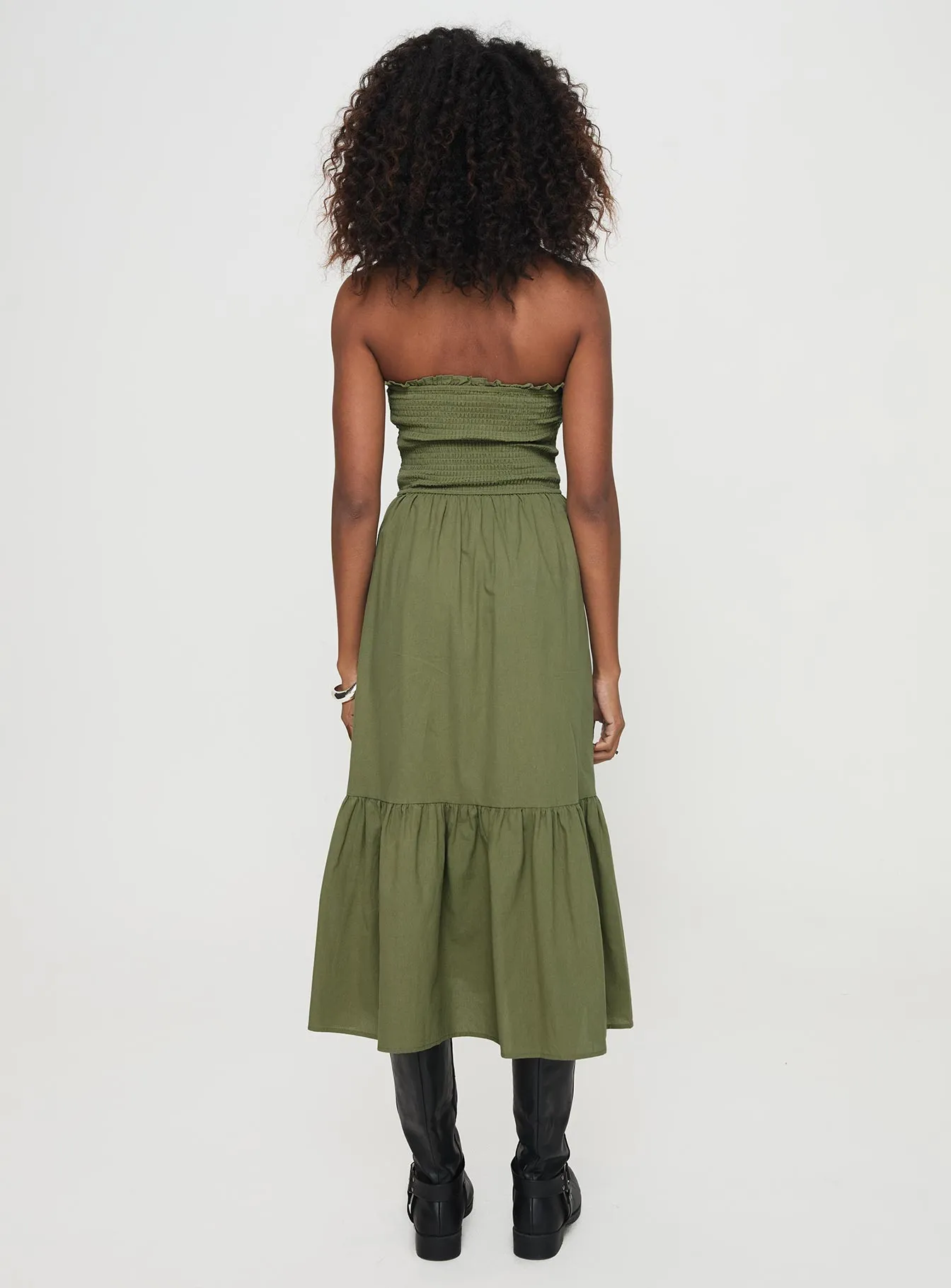 Chani Strapless Maxi Dress Olive sold by Princess Polly product image thumbnail 4