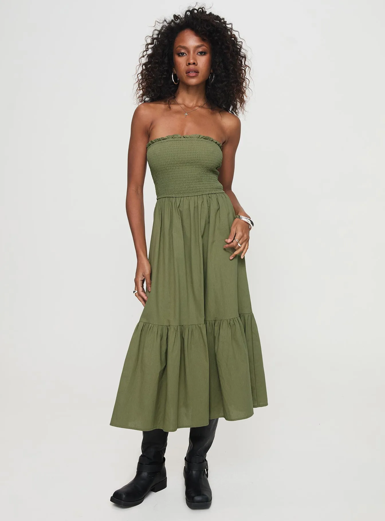 Chani Strapless Maxi Dress Olive sold by Princess Polly product image thumbnail 2