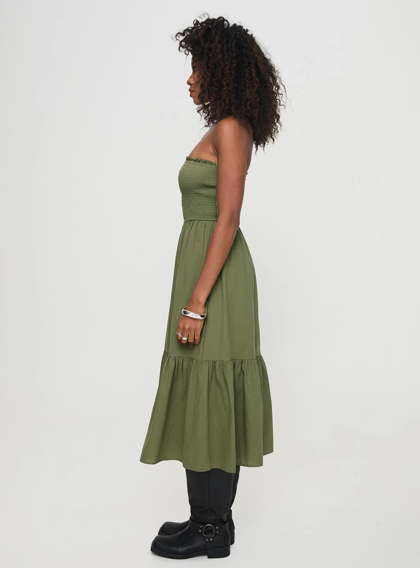 Chani Strapless Maxi Dress Olive sold by Princess Polly product image thumbnail 3