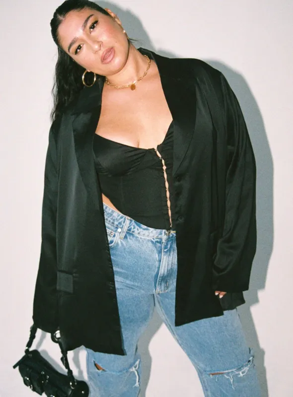 Toddy Satin Blazer Black Curve sold by Princess Polly