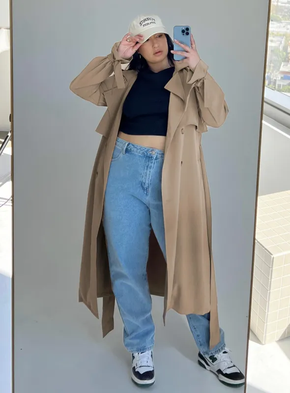 Cassie Trench Coat Beige Curve sold by Princess Polly