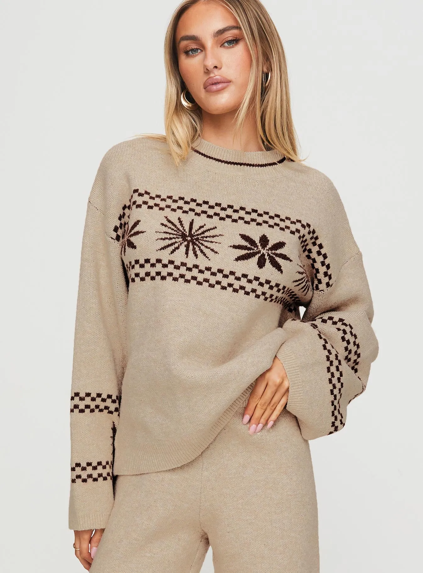 Anok Graphic Sweater Cream / Brown sold by Princess Polly product image thumbnail 2
