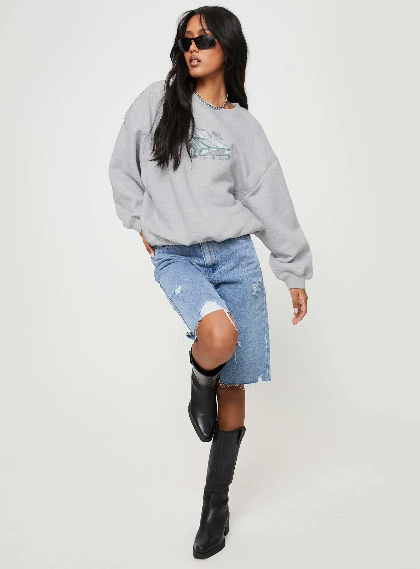Retro Car Crew Neck Sweatshirt Grey Marle sold by Princess Polly product image thumbnail 3