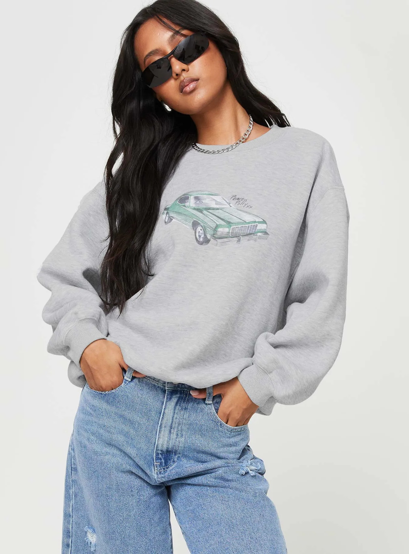 Retro Car Crew Neck Sweatshirt Grey Marle sold by Princess Polly product image thumbnail 2