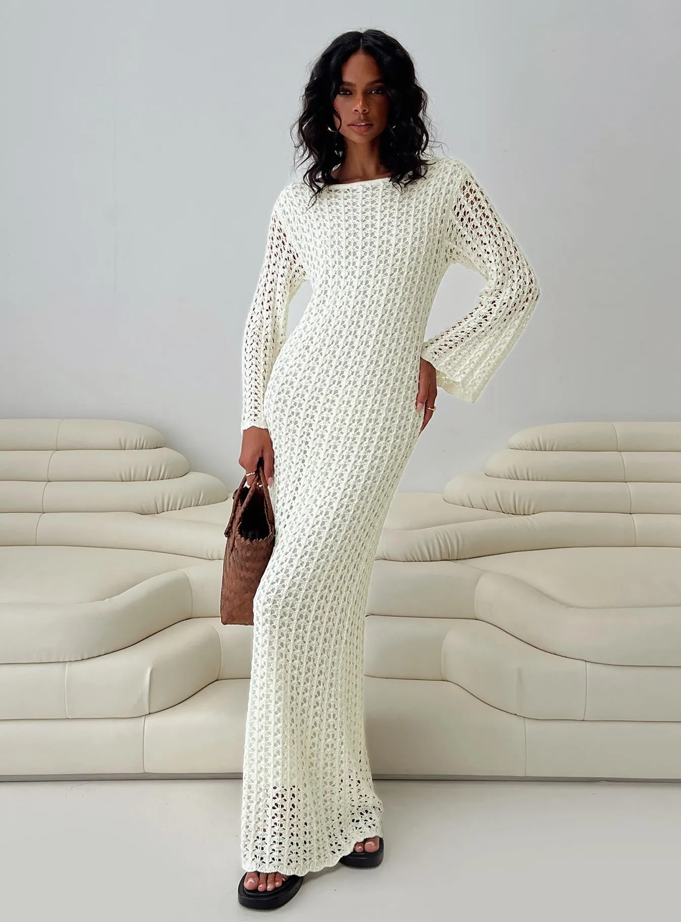 Westy Knit Maxi Dress Cream sold by Princess Polly