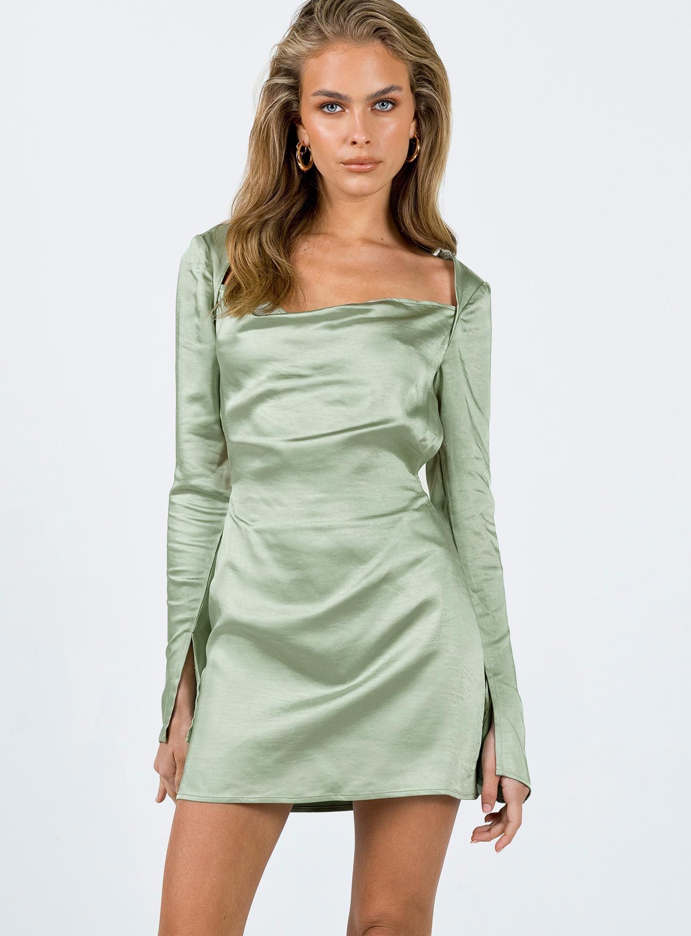 Maia Long Sleeve Mini Dress Green sold by Princess Polly product image thumbnail 2