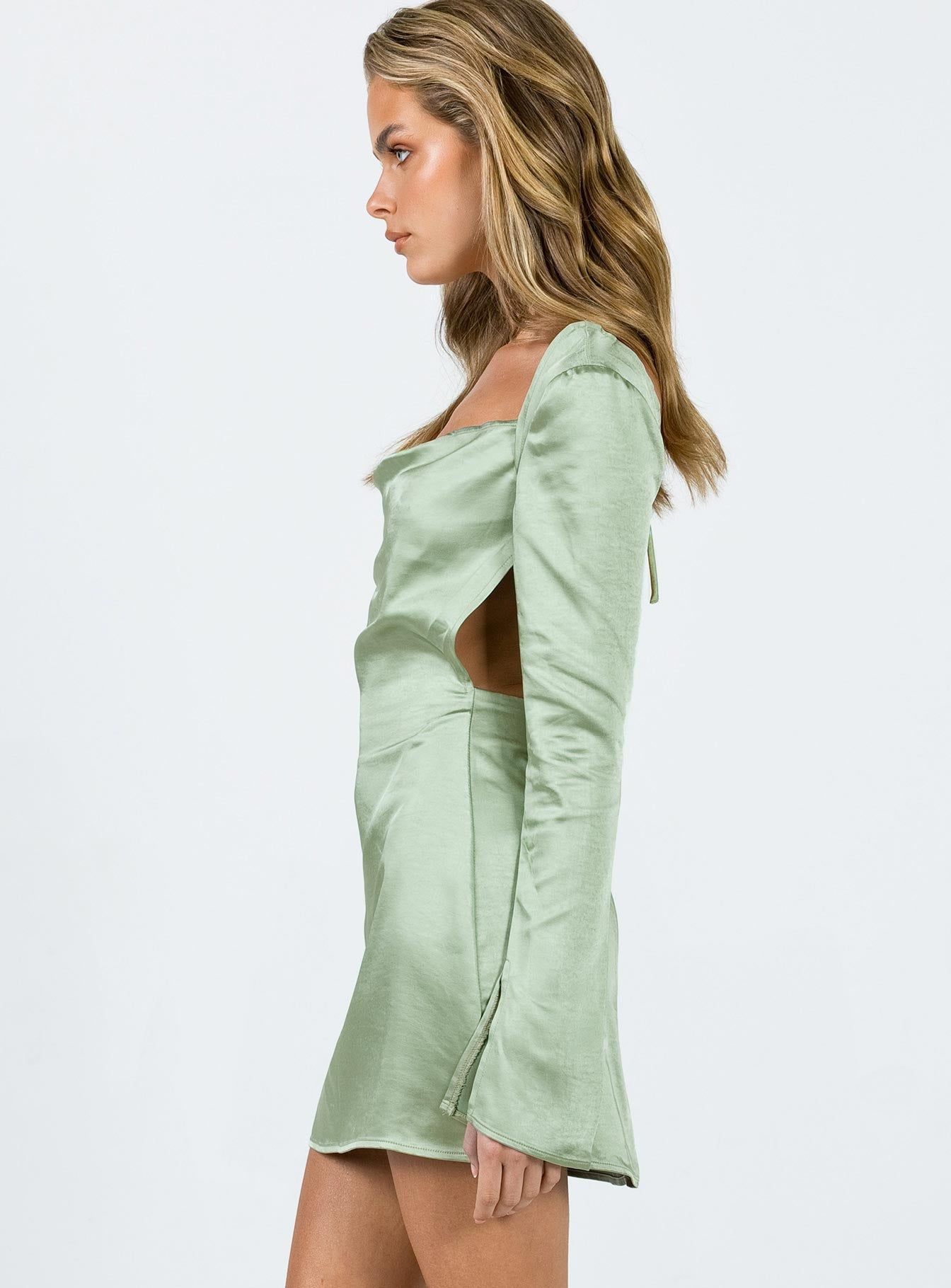 Maia Long Sleeve Mini Dress Green sold by Princess Polly product image thumbnail 4