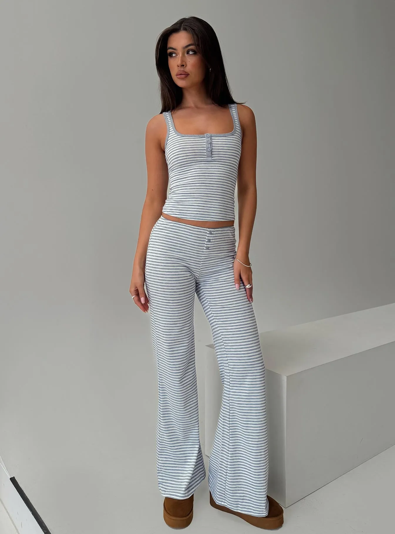 Waffles Stripe Sleep Set Multi sold by Princess Polly