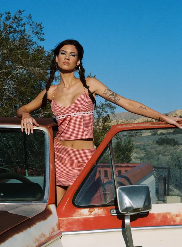 Daydreaming Gingham Set Red / White sold by Princess Polly