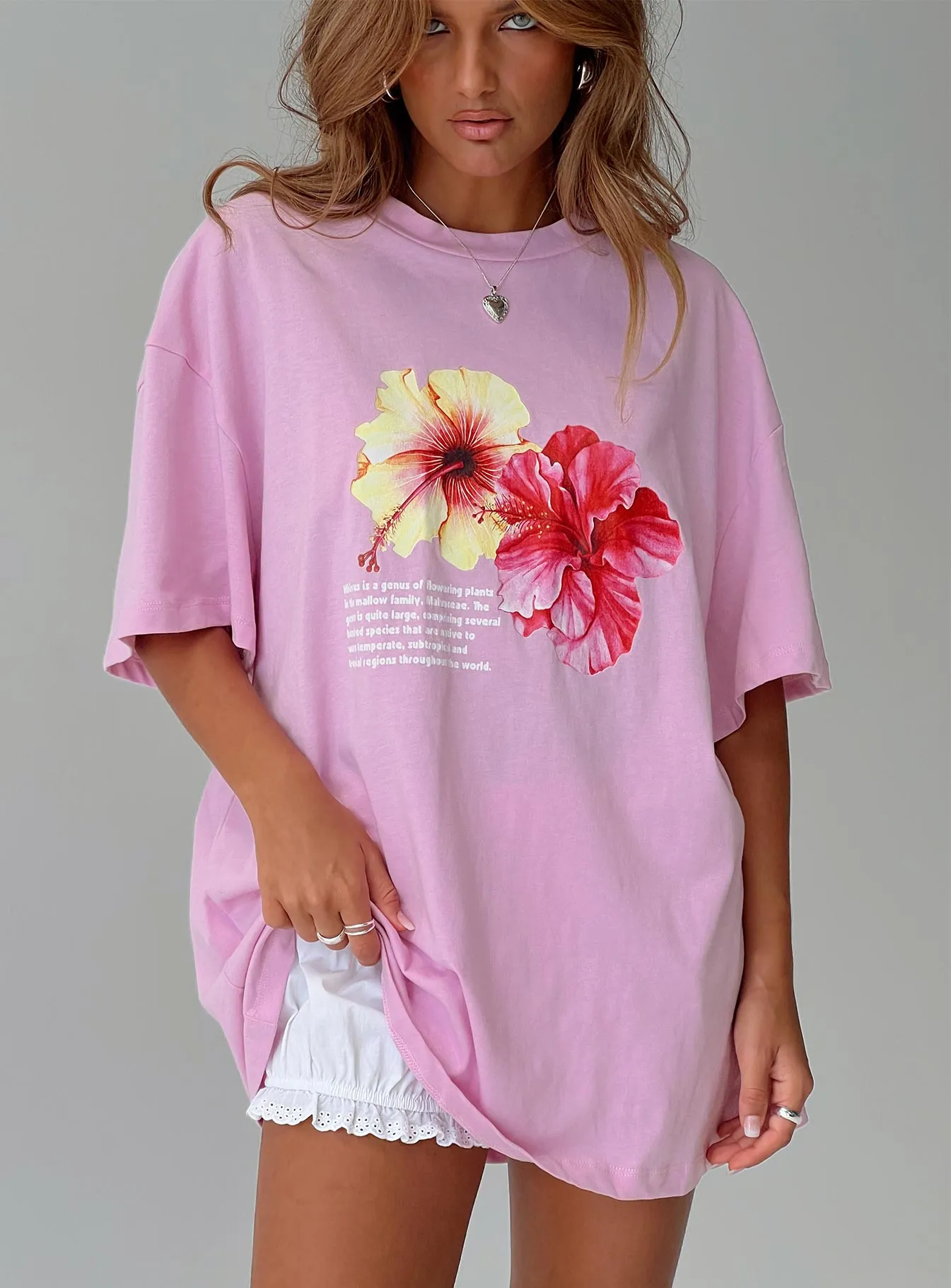 Hibiscus Haven Oversized Tee Pink sold by Princess Polly