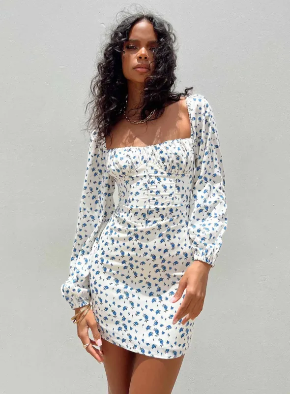 Vilma Long Sleeve Dress White Floral sold by Princess Polly
