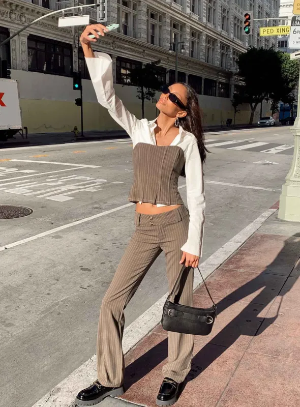 Motel Navida Trouser Pinstripe Brown sold by Princess Polly