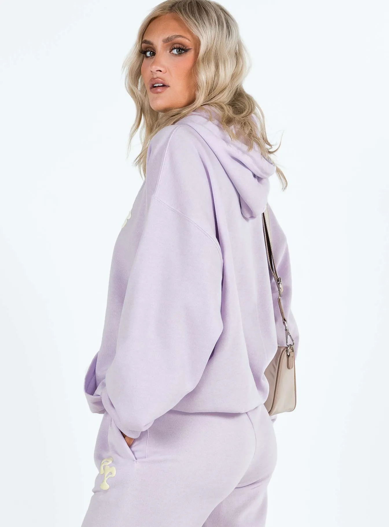 Princess Polly Hooded Sweatshirt Squiggle Text Dusty Mauve / Eggshell sold by Princess Polly product image thumbnail 4