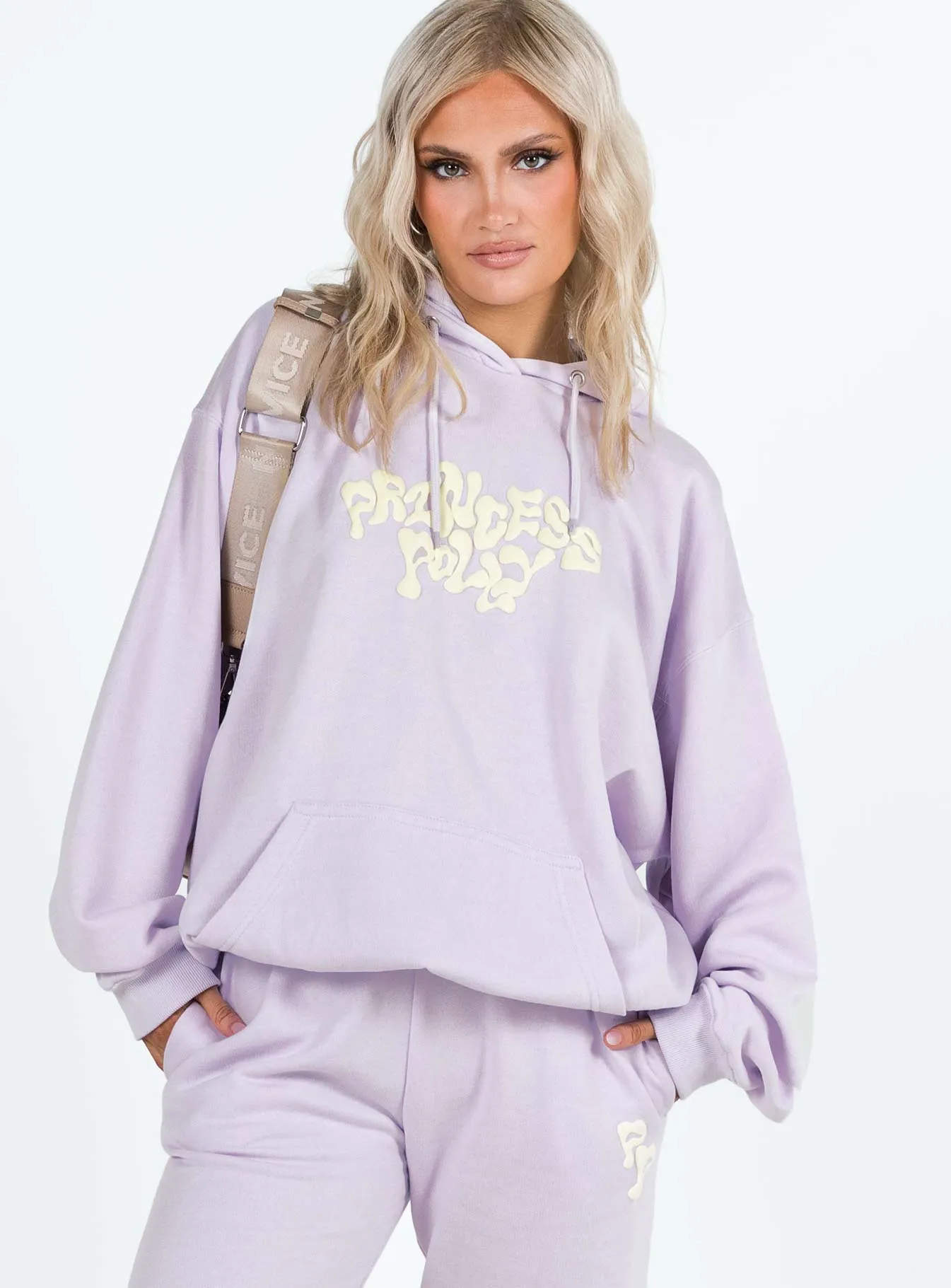 Princess Polly Hooded Sweatshirt Squiggle Text Dusty Mauve / Eggshell sold by Princess Polly product image thumbnail 2