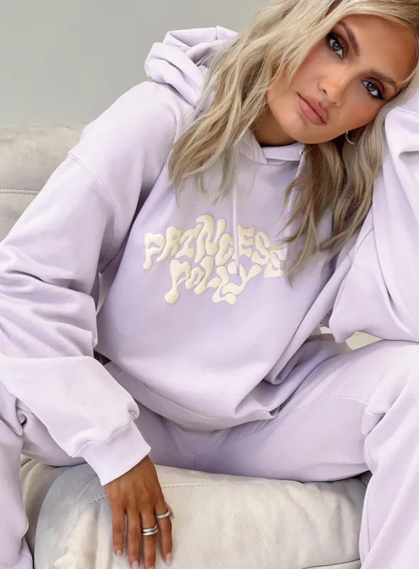 Princess Polly Hooded Sweatshirt Squiggle Text Dusty Mauve / Eggshell sold by Princess Polly