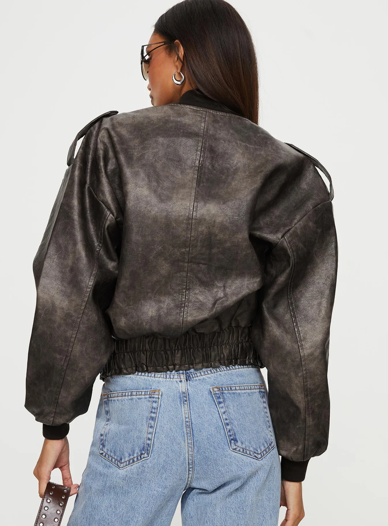 Casey Faux Leather Biker Jacket Chocolate sold by Princess Polly product image thumbnail 5