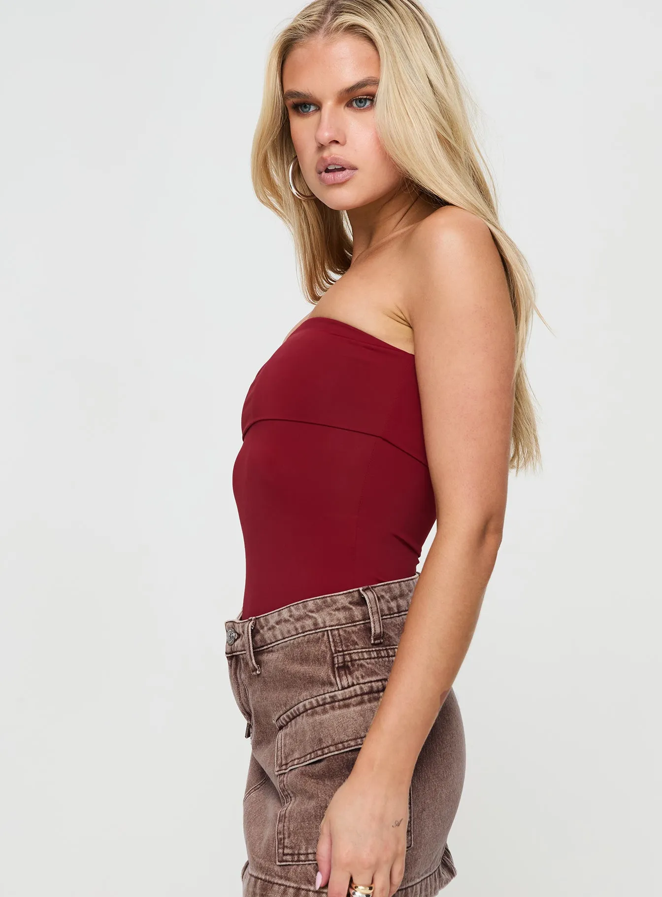 Niner Strapless Bodysuit Burgundy Petite sold by Princess Polly product image thumbnail 4