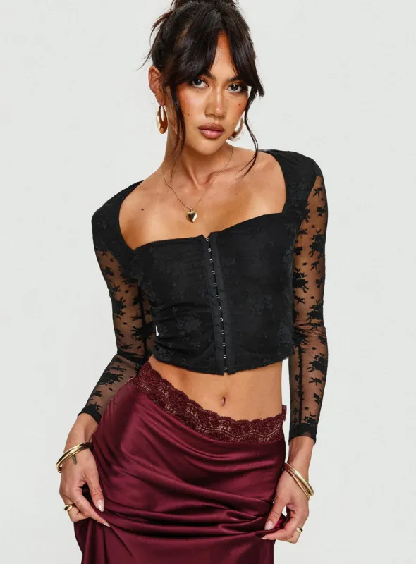 Lilting Long Sleeve Top Black sold by Princess Polly