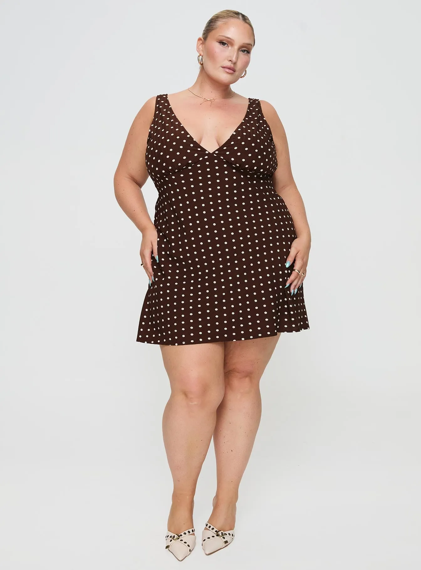 Nellie Mini Dress Brown Polka Dot Curve sold by Princess Polly product image thumbnail 3
