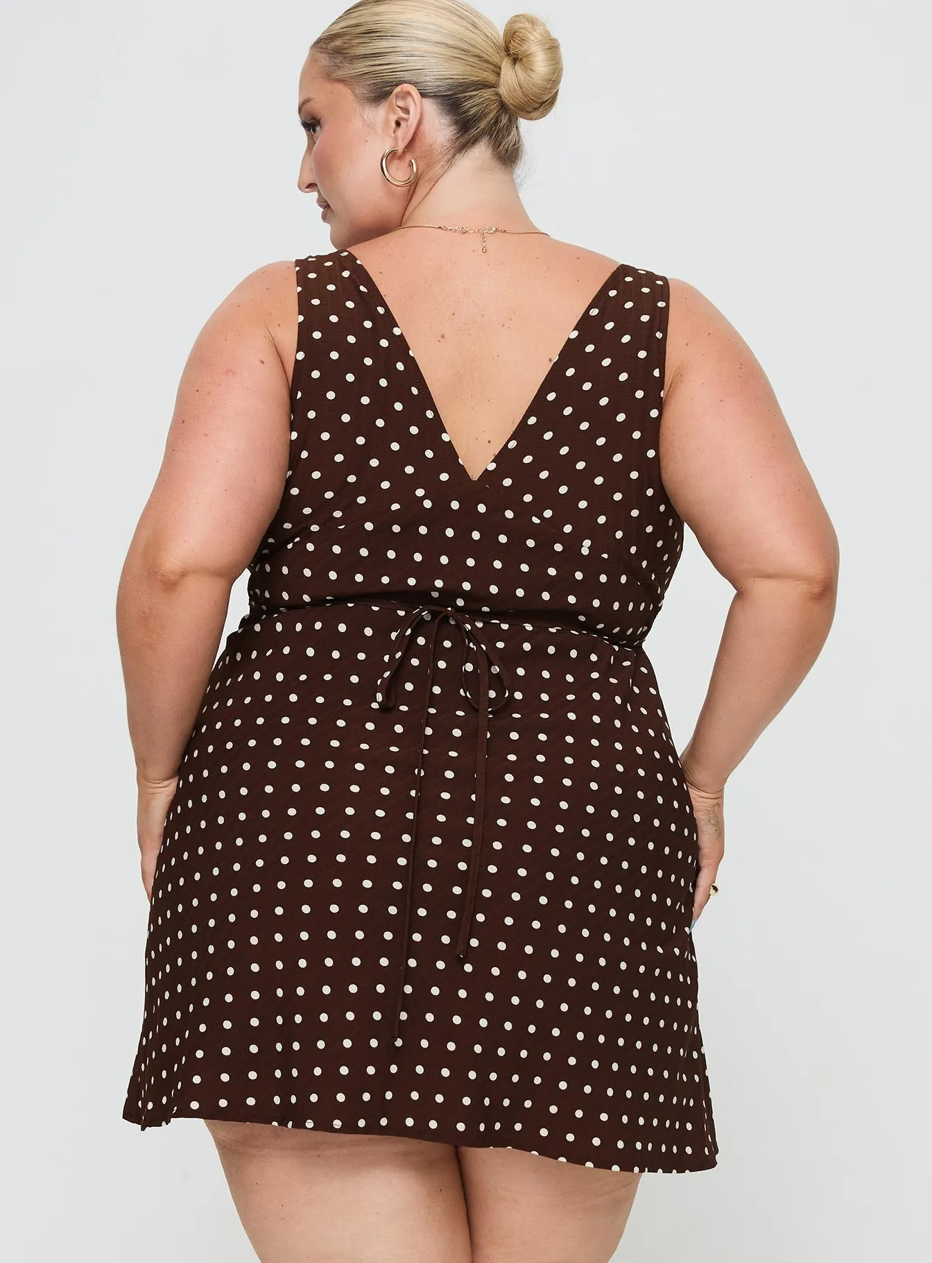 Nellie Mini Dress Brown Polka Dot Curve sold by Princess Polly product image thumbnail 5
