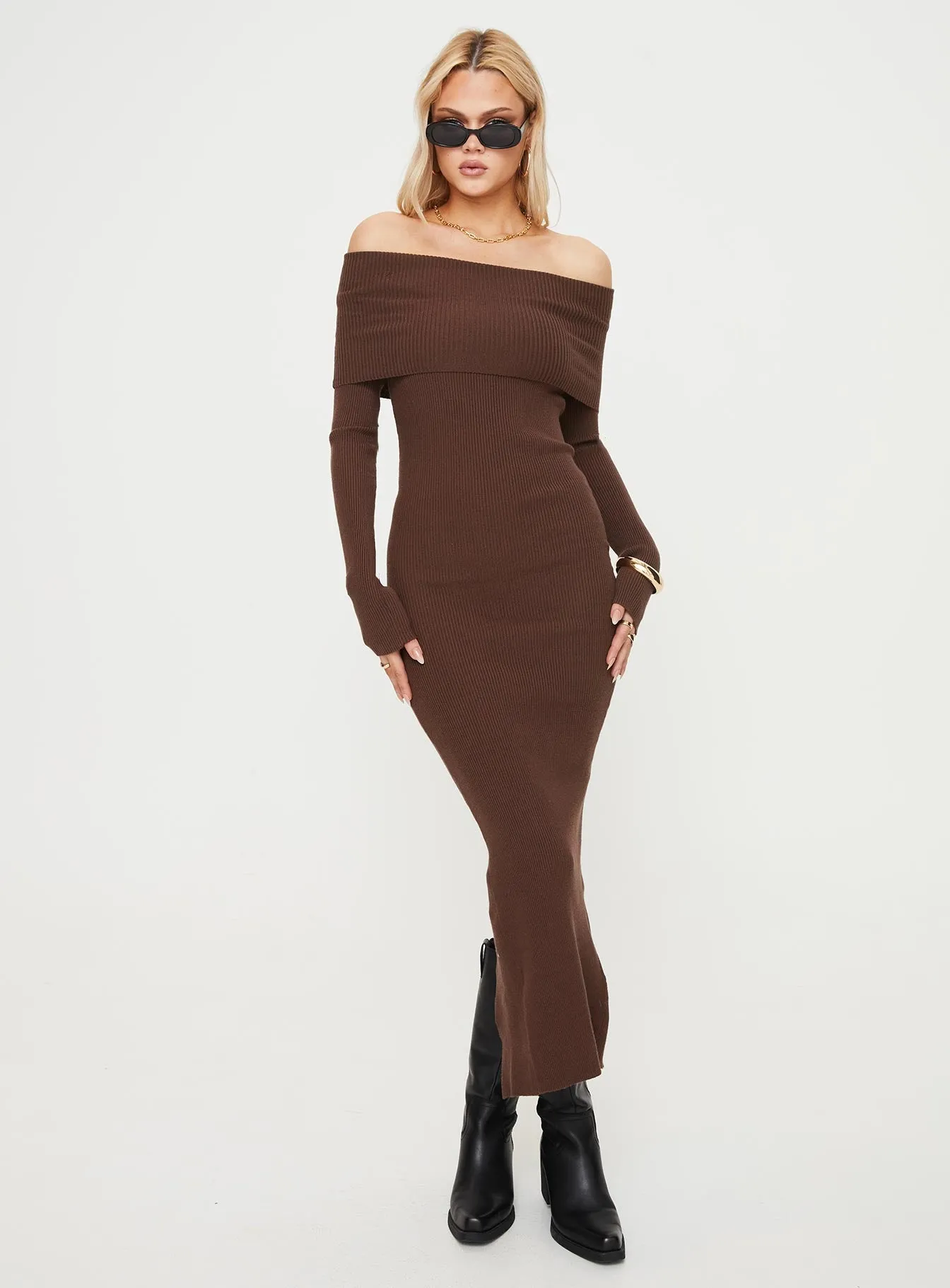 Phylis Off The Shoulder Maxi Dress Chocolate sold by Princess Polly product image thumbnail 3