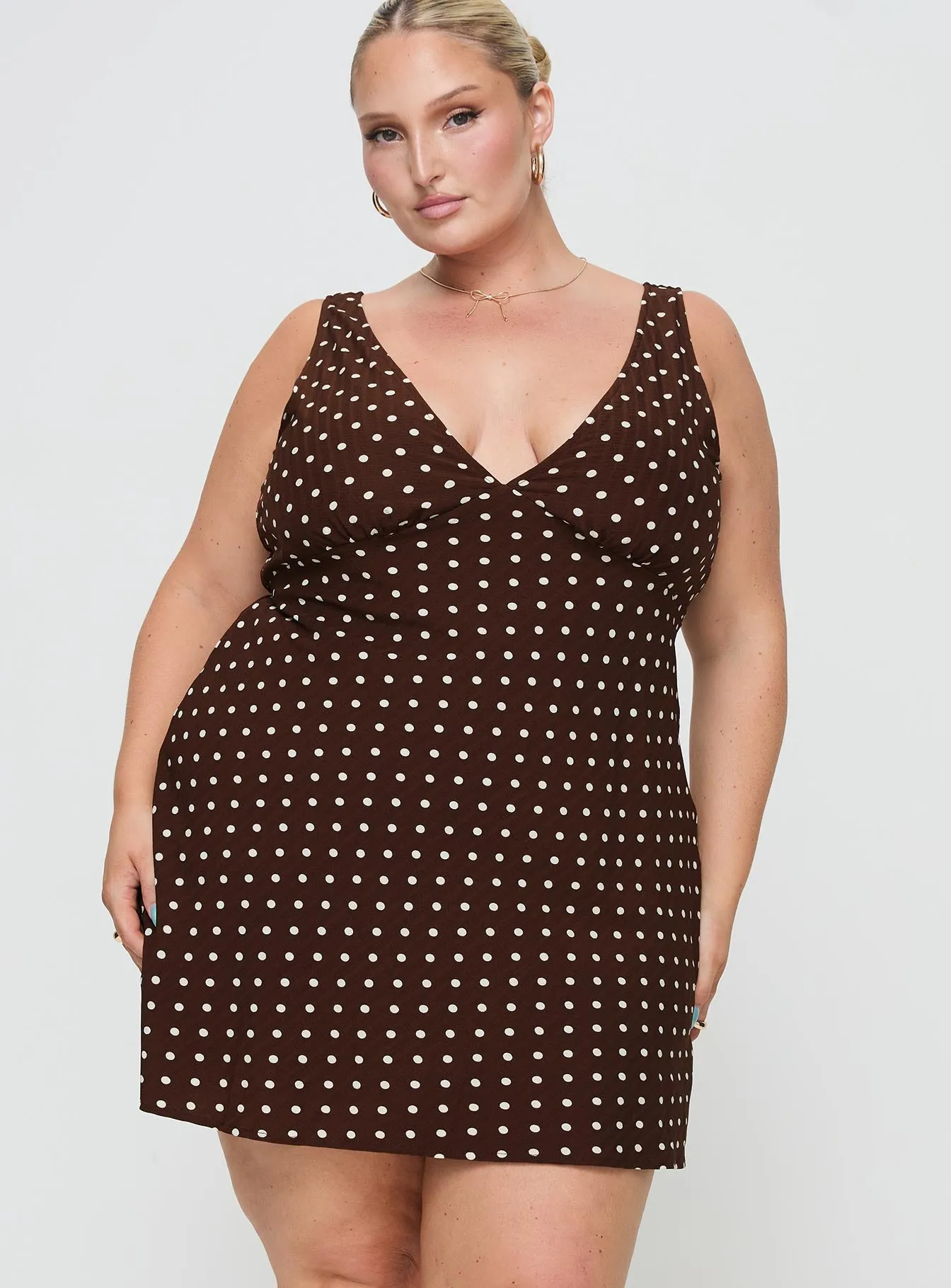 Nellie Mini Dress Brown Polka Dot Curve sold by Princess Polly product image thumbnail 2