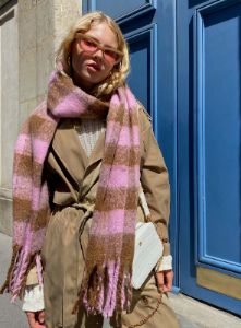 Piero Check Scarf Pink / Brown sold by Princess Polly