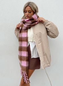 Piero Check Scarf Pink / Brown sold by Princess Polly