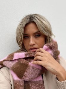 Piero Check Scarf Pink / Brown sold by Princess Polly