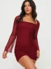 Bilbao Long Sleeve Mini Dress Burgundy sold by Princess Polly