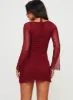 Bilbao Long Sleeve Mini Dress Burgundy sold by Princess Polly