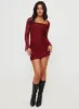 Bilbao Long Sleeve Mini Dress Burgundy sold by Princess Polly