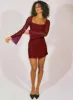 Bilbao Long Sleeve Mini Dress Burgundy sold by Princess Polly
