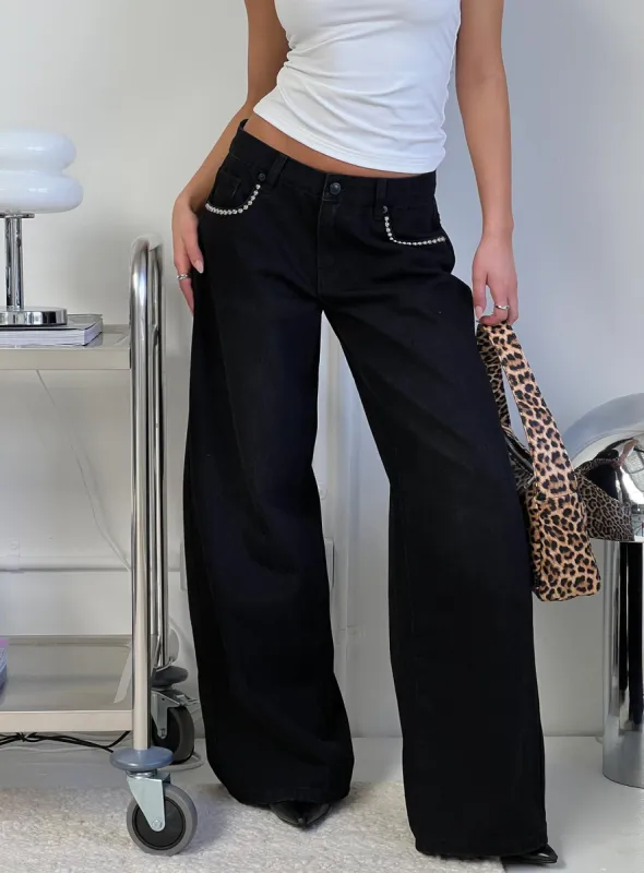Pearlisle Baggy Jeans Black sold by Princess Polly